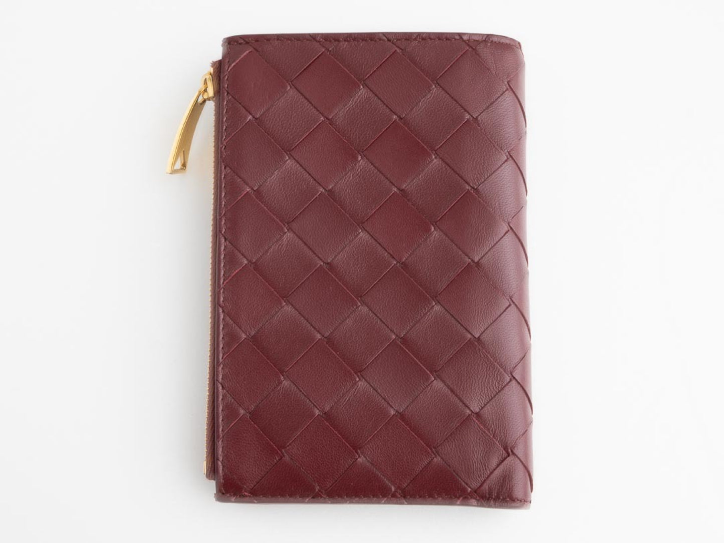 BOTTEGA VENETA Intrecciato Bottega Veneta 749940 Medium Intrecciato Bi-fold Zipper Wallet in Barolo Leather