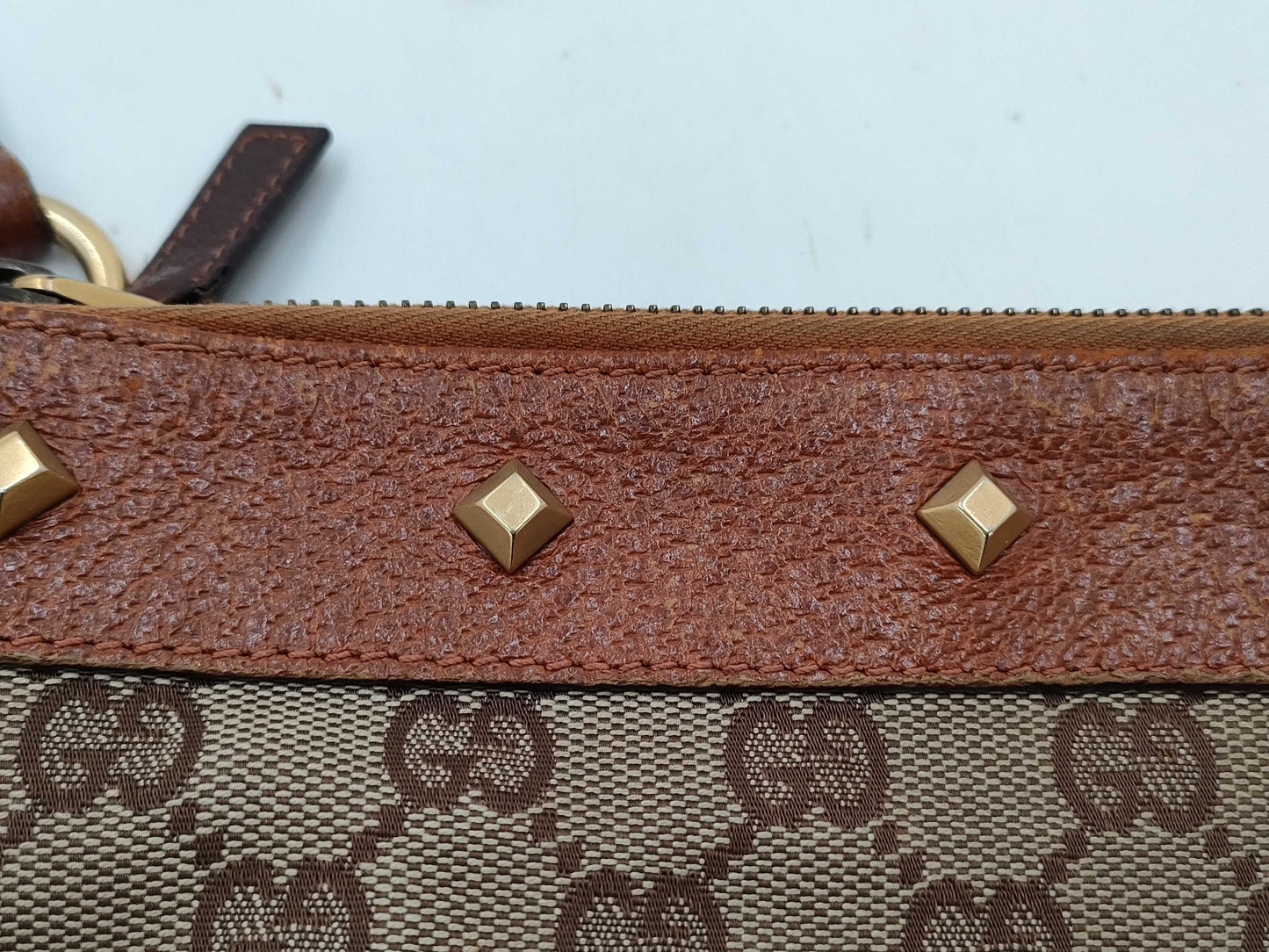 GUCCI 120894 GG Canvas Stud Shoulder Bag