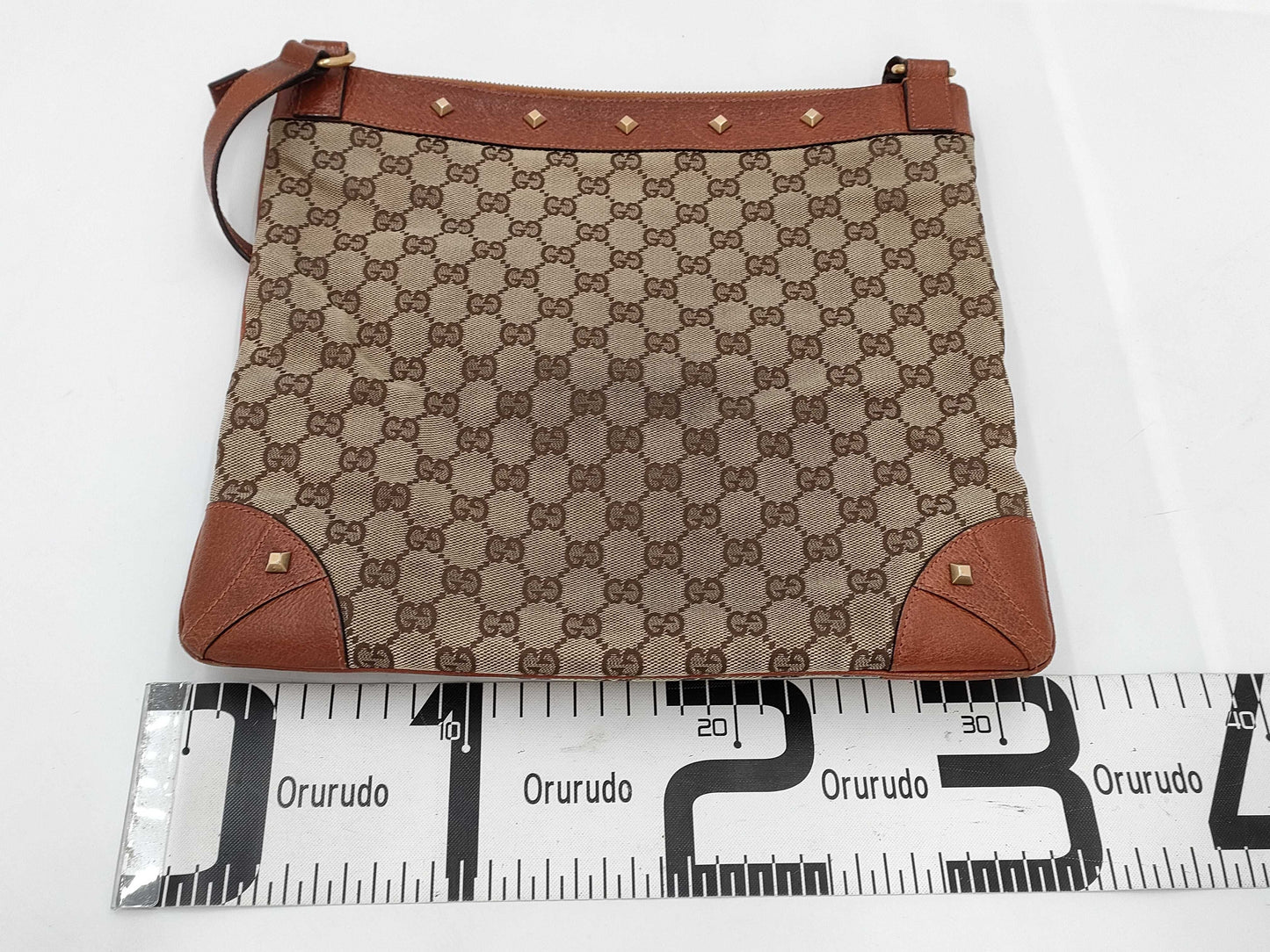 GUCCI 120894 GG Canvas Stud Shoulder Bag