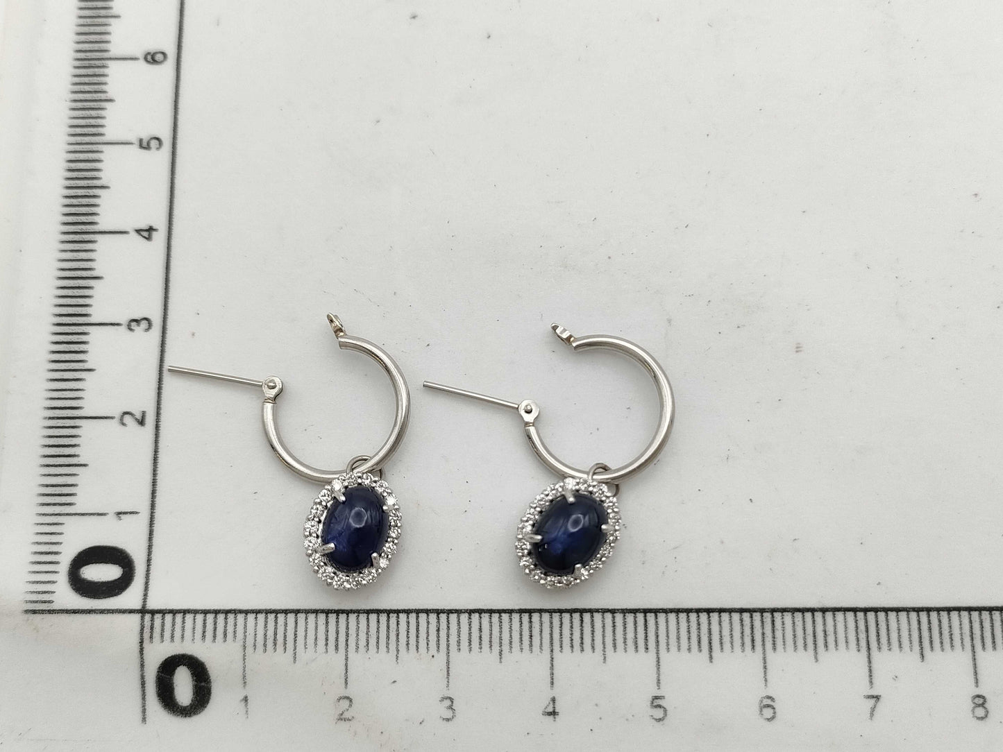 Cabochon Sapphire 2.14/2.27ct D0.16/0.17ct PT900 5.4g Earrings