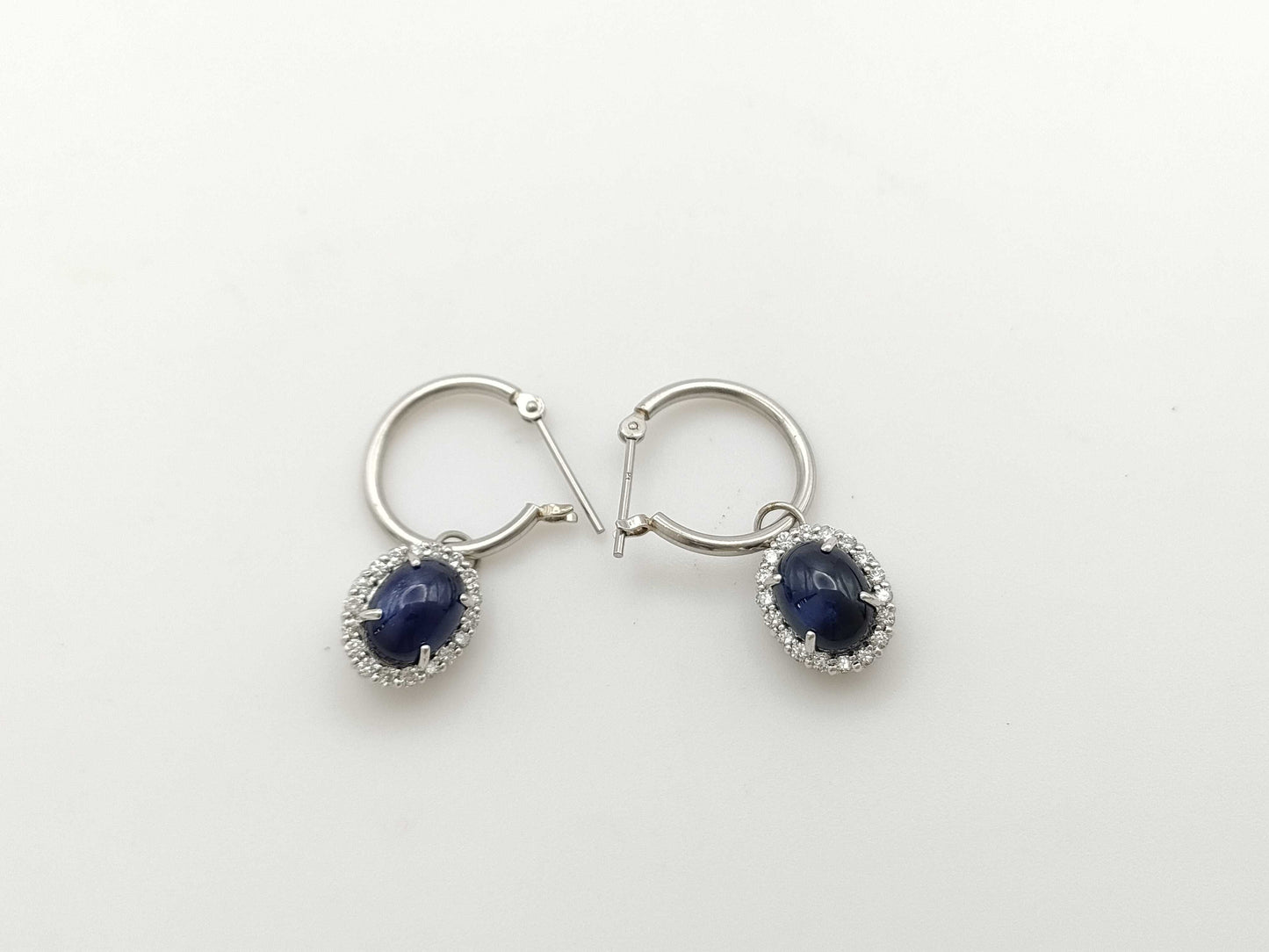 Cabochon Sapphire 2.14/2.27ct D0.16/0.17ct PT900 5.4g Earrings