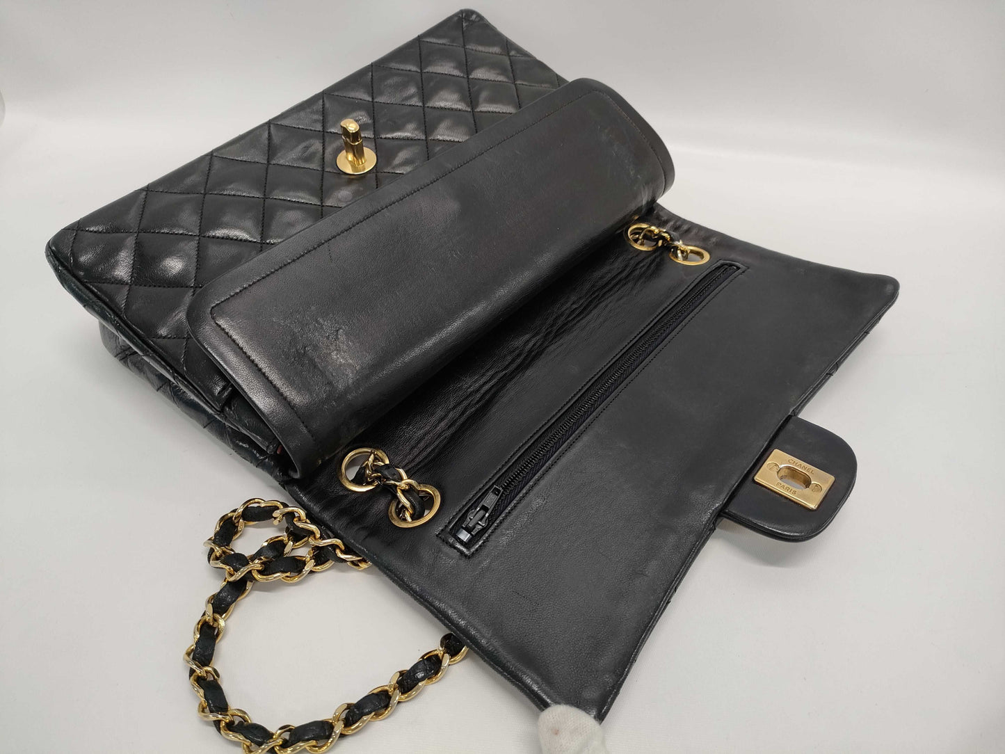 CHANEL V7 CHANEL Matelasse Lambskin Double Flap Chain Shoulder Bag Black