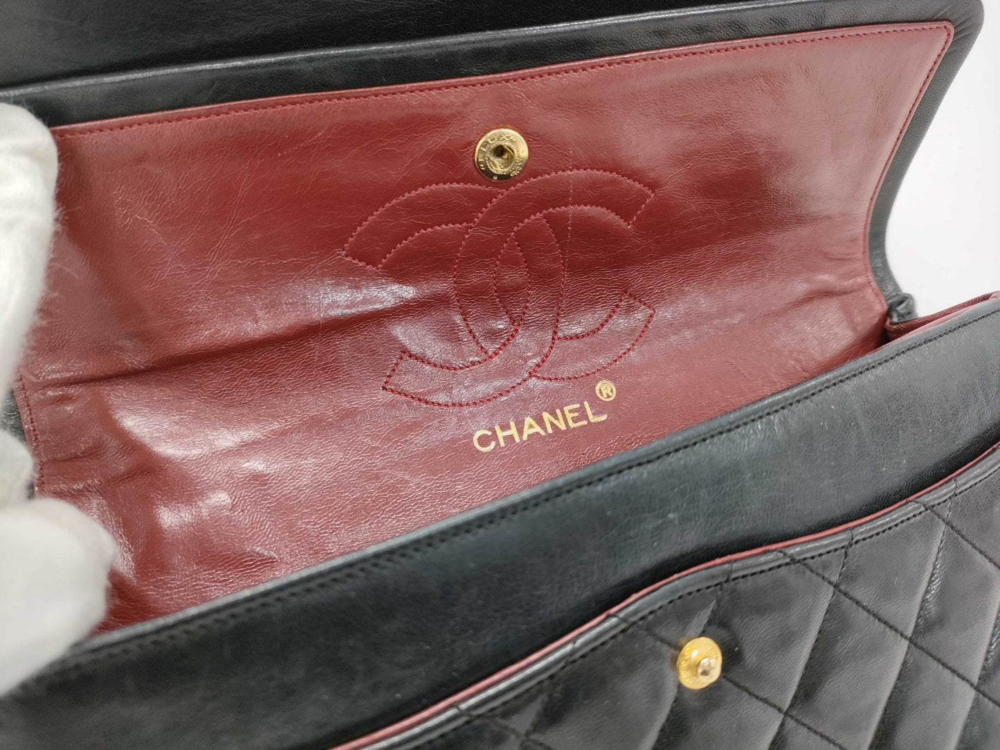 CHANEL V7 CHANEL Matelasse Lambskin Double Flap Chain Shoulder Bag Black