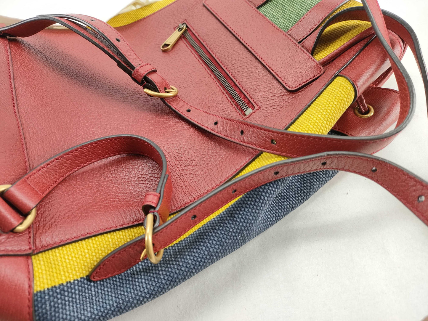 GUCCI Baiadera Stripe Backpack Canvas and Leather Backpack