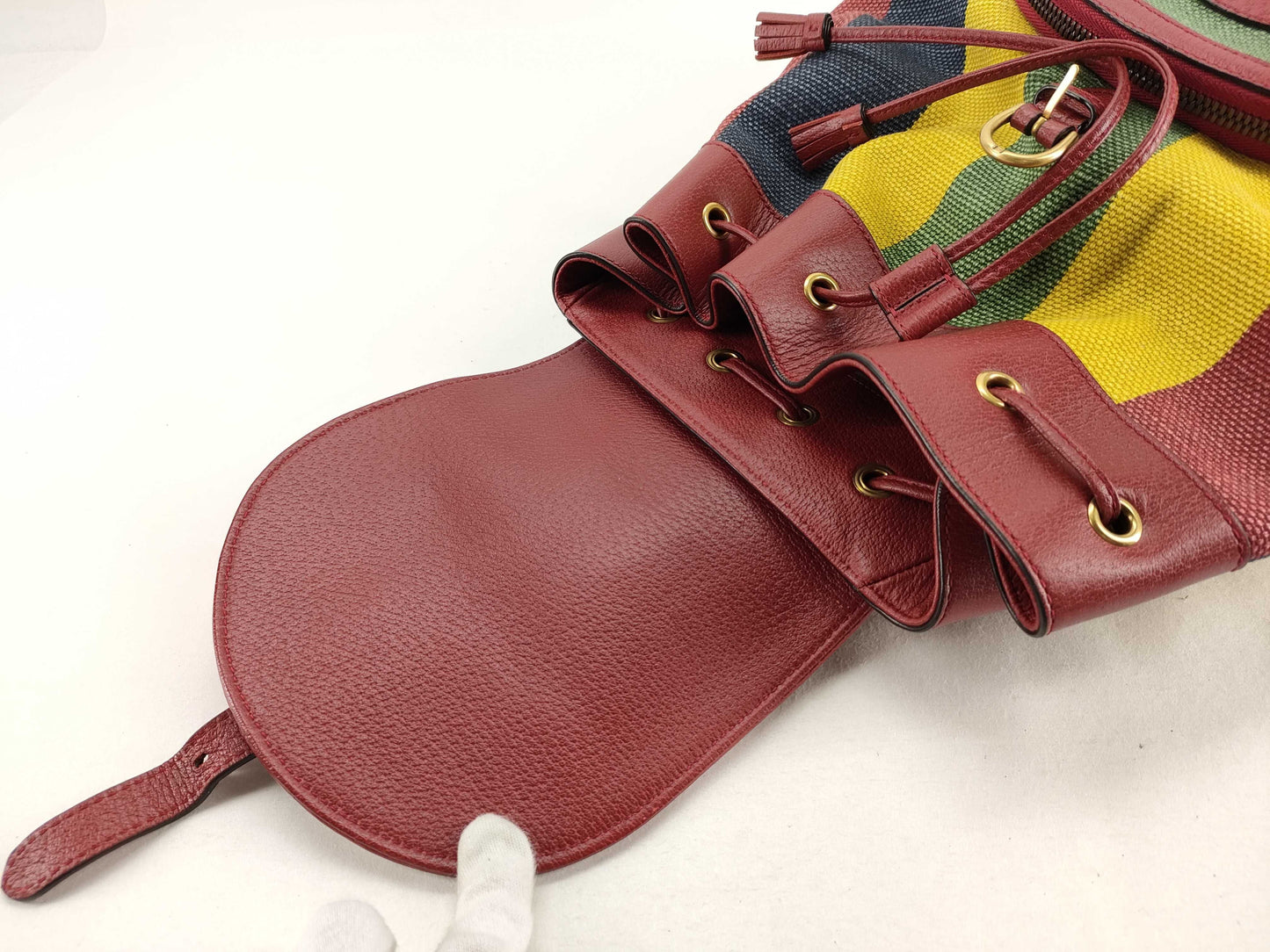 GUCCI Baiadera Stripe Backpack Canvas and Leather Backpack
