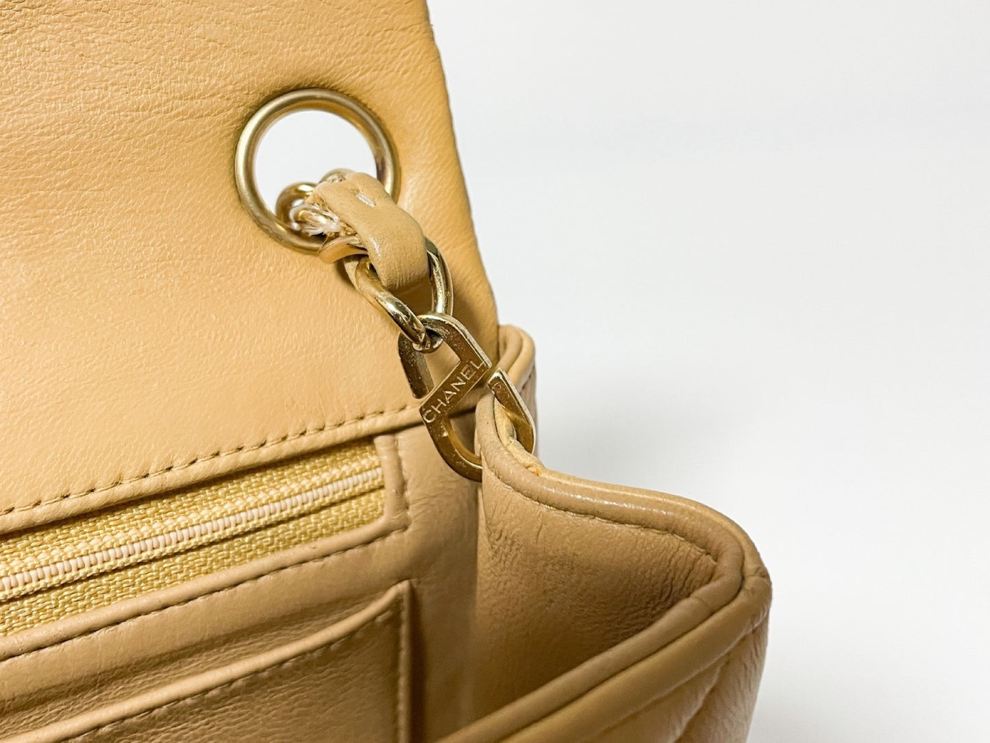 CHANEL Mini Matelasse Lambskin Beige Shoulder Bag with Seal