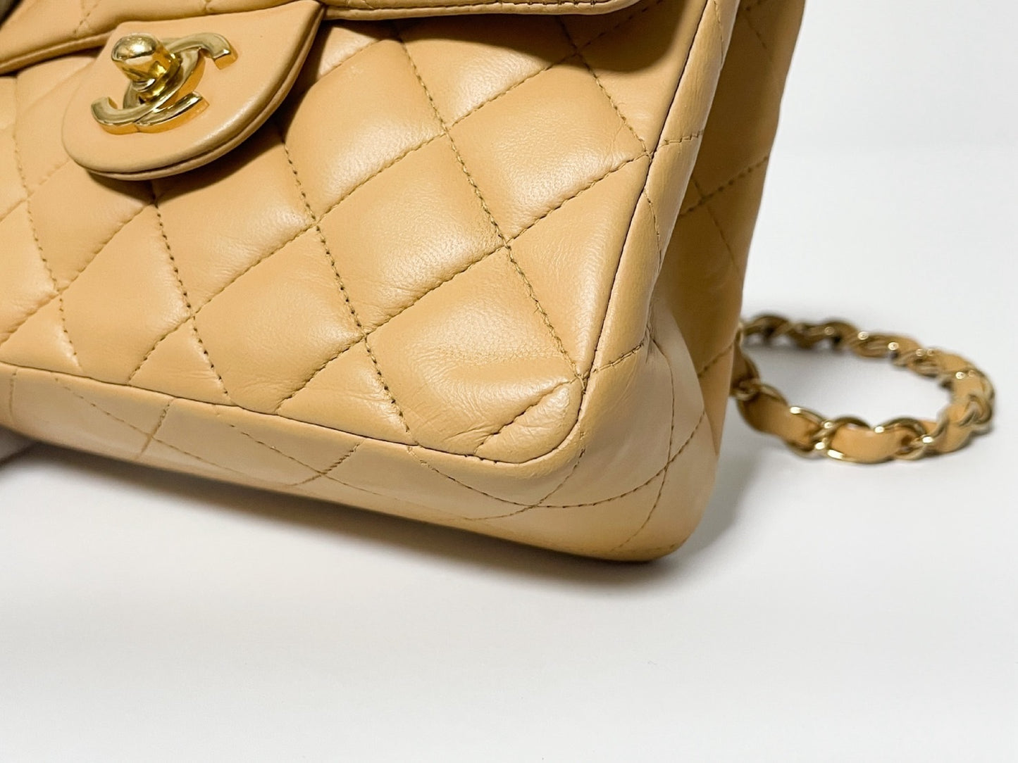 CHANEL Mini Matelasse Lambskin Beige Shoulder Bag with Seal
