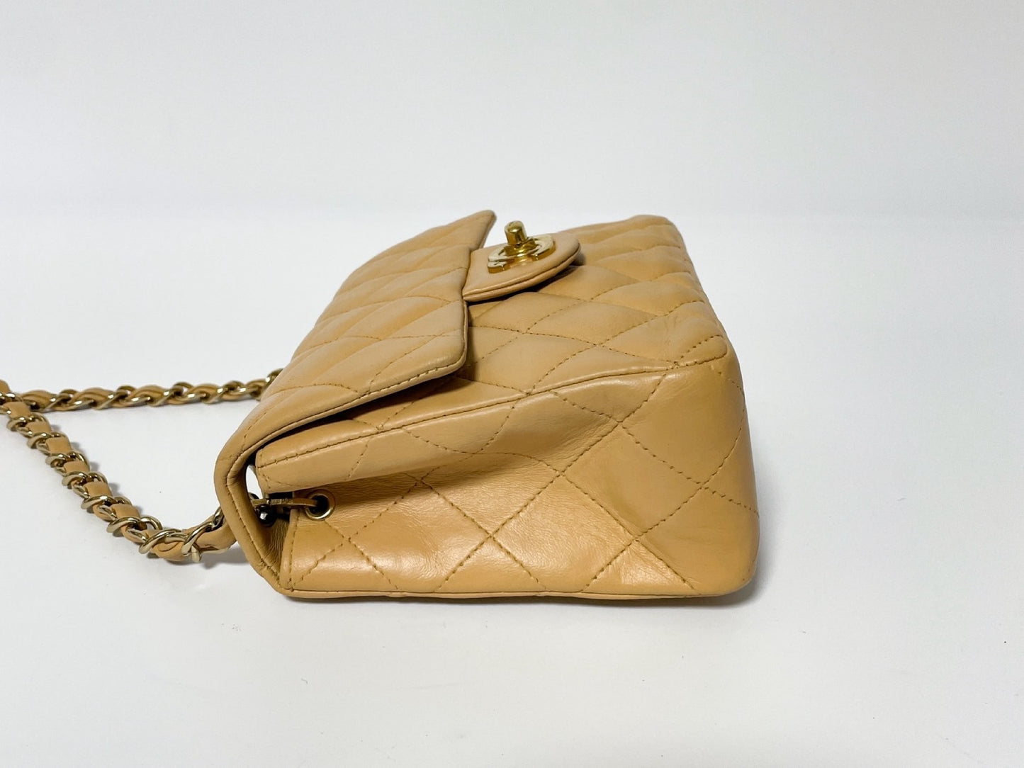 CHANEL Mini Matelasse Lambskin Beige Shoulder Bag with Seal