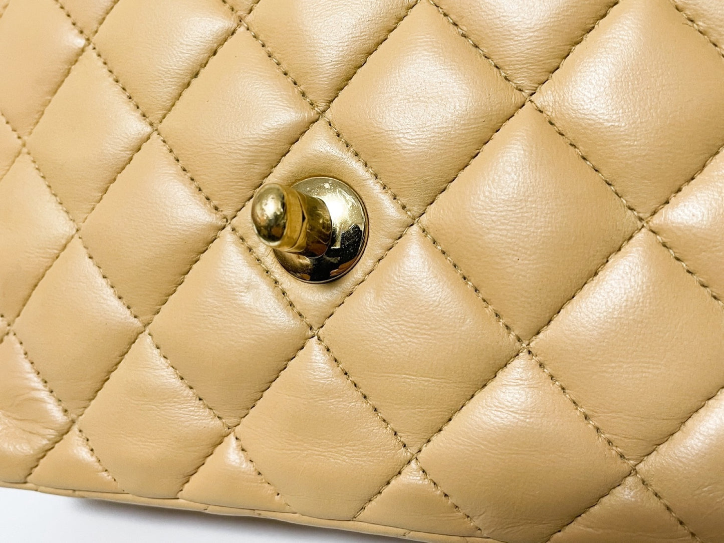 CHANEL Mini Matelasse Lambskin Beige Shoulder Bag with Seal