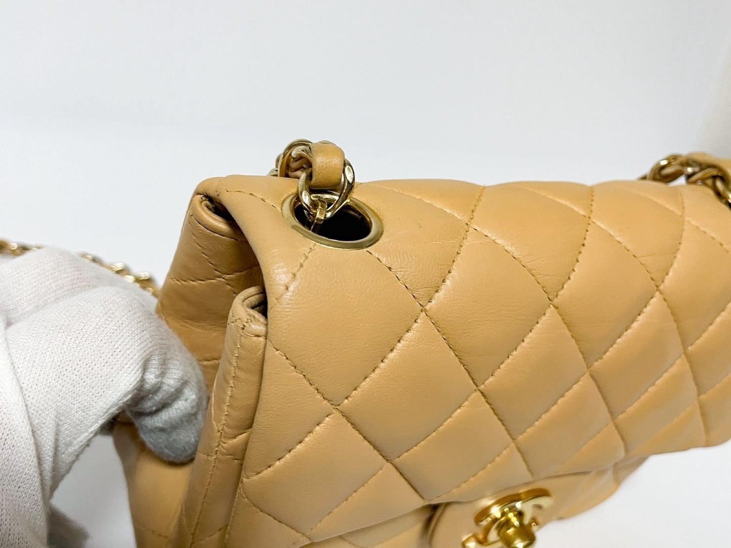 CHANEL Mini Matelasse Lambskin Beige Shoulder Bag with Seal