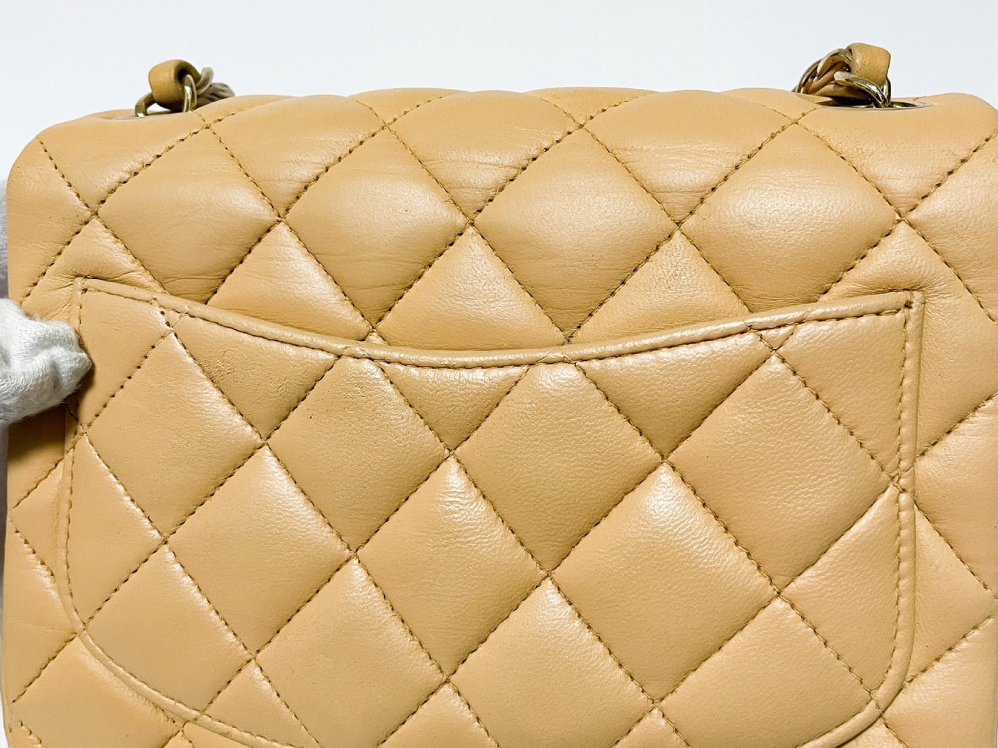 CHANEL Mini Matelasse Lambskin Beige Shoulder Bag with Seal