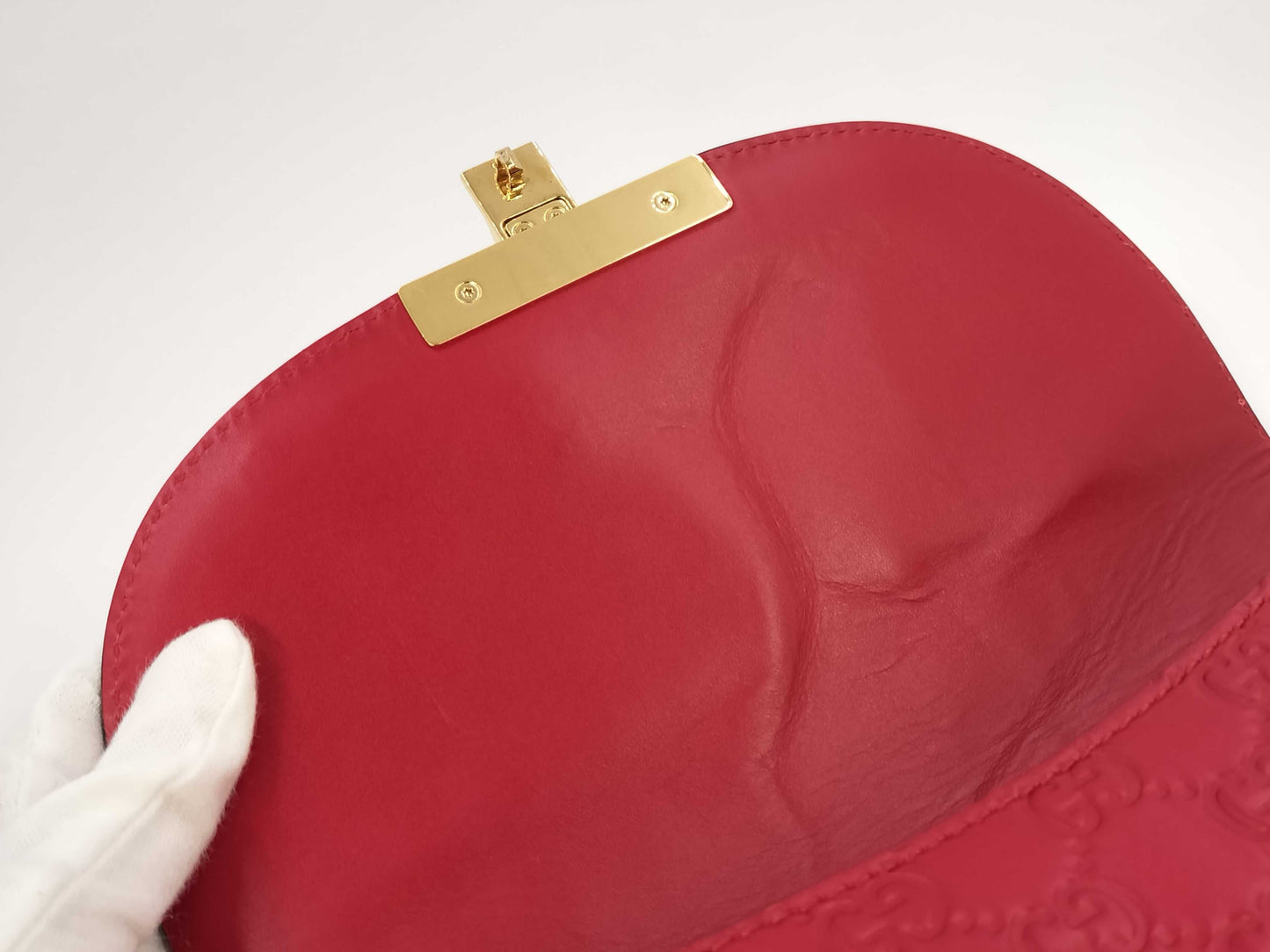 GUCCI 453180 Leather Guccissima Shoulder Bag Red Shoulder Bag