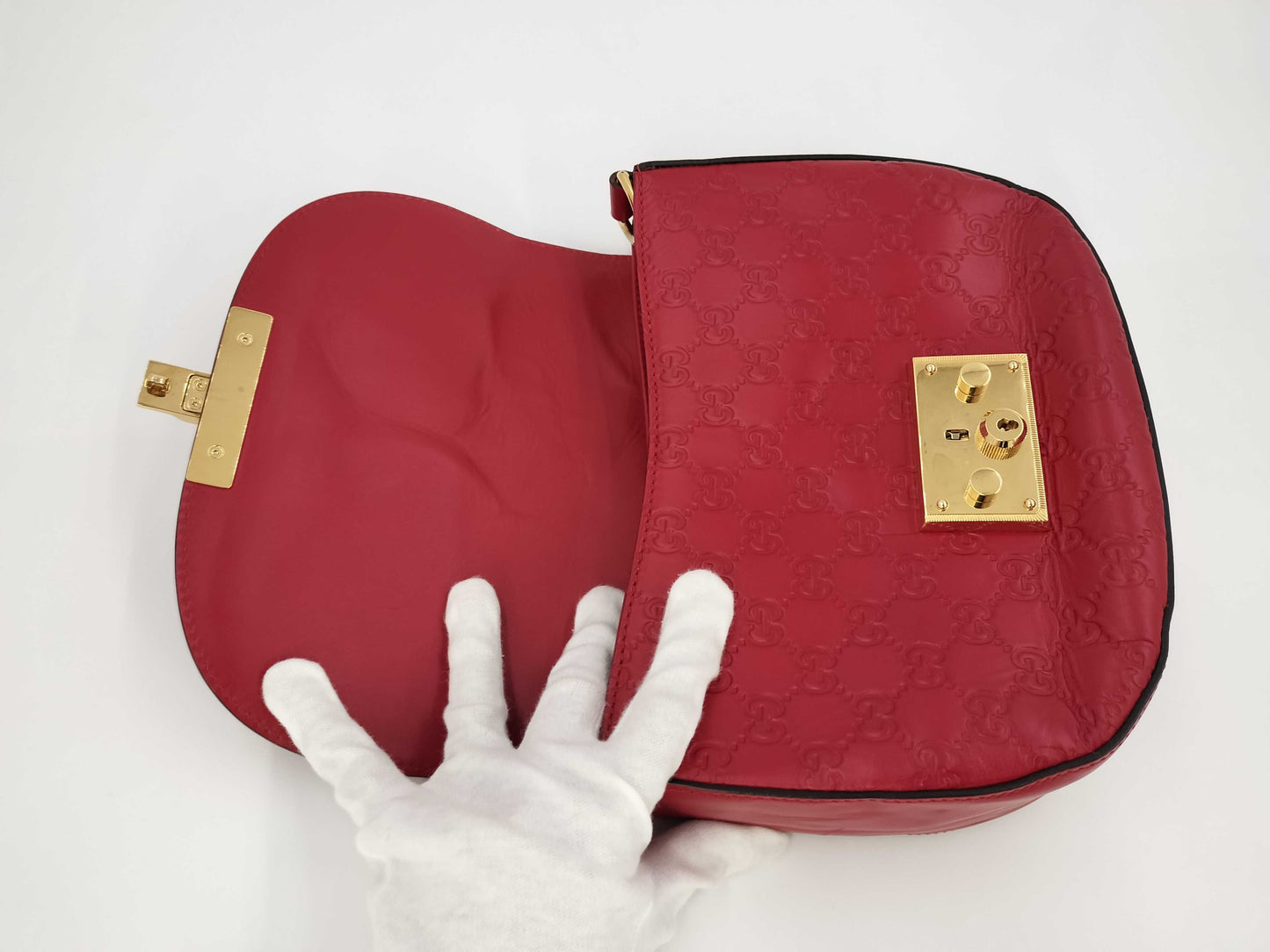 GUCCI 453180 Leather Guccissima Shoulder Bag Red Shoulder Bag