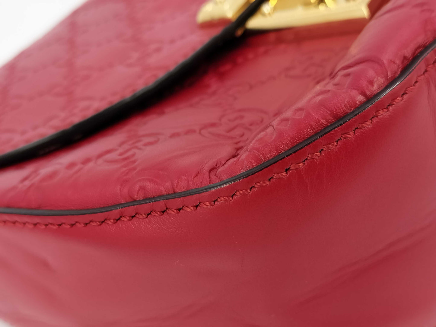 GUCCI 453180 Leather Guccissima Shoulder Bag Red Shoulder Bag