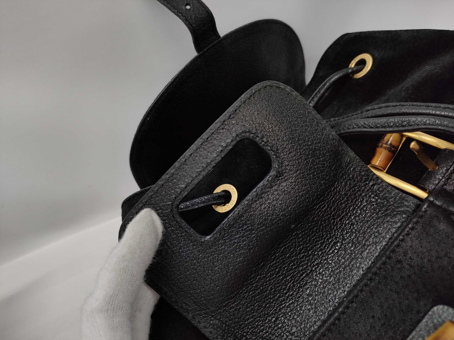 GUCCI Suede Bamboo Black Backpack