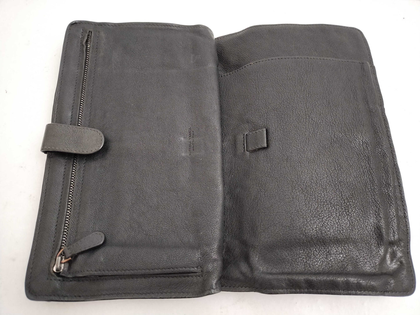 BOTTEGA VENETA Intrecciato Clutch Bag Long Wallet Leather Navy Khaki Wallet
