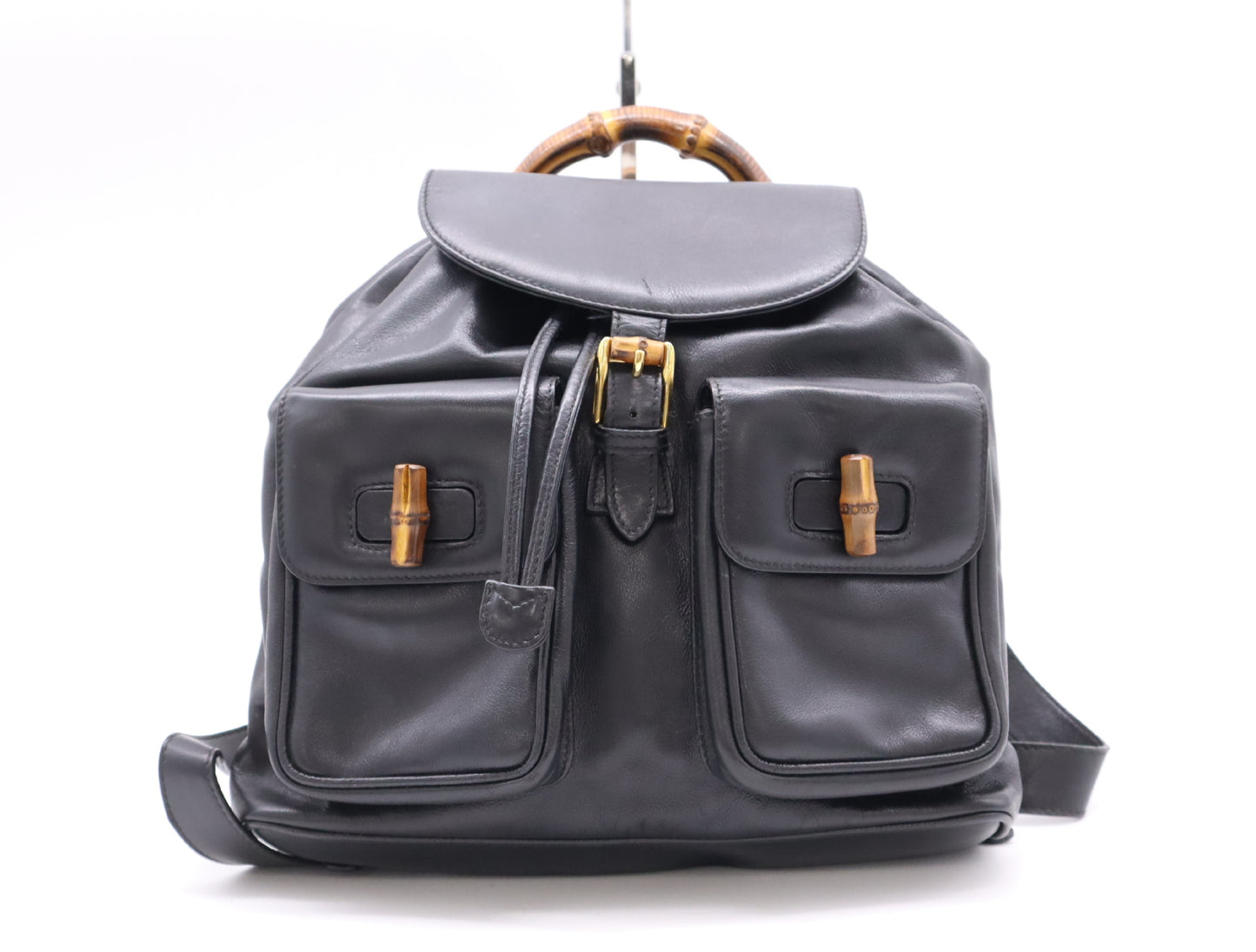 GUCCI 003.58.0016 Leather Bamboo Backpack Black Backpack