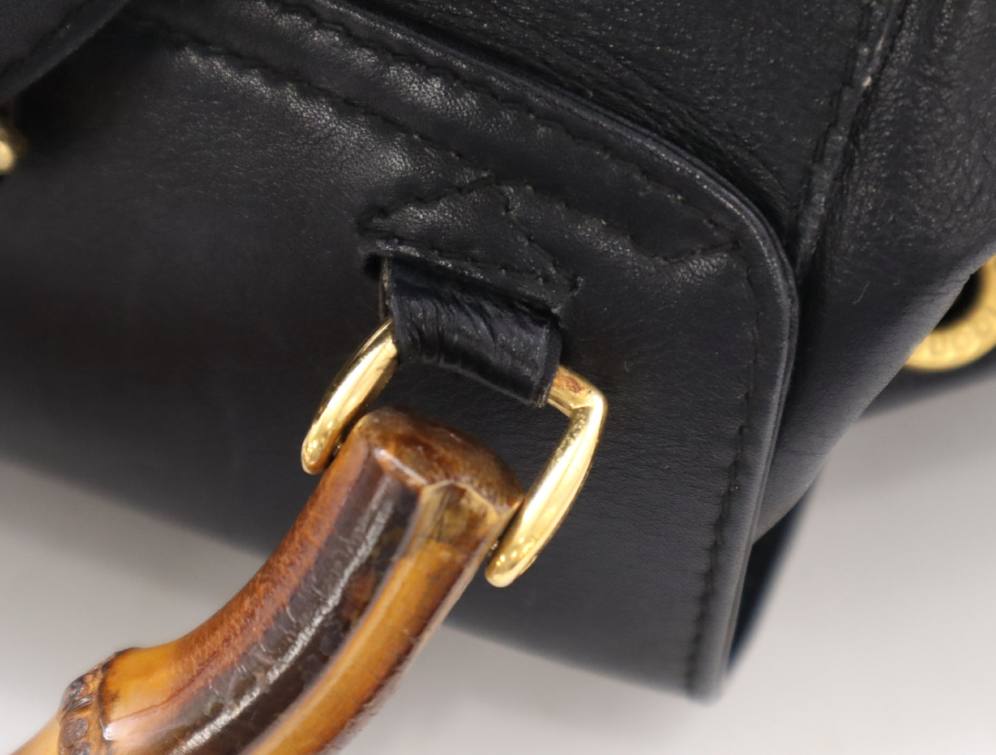 GUCCI 003.58.0016 Leather Bamboo Backpack Black Backpack