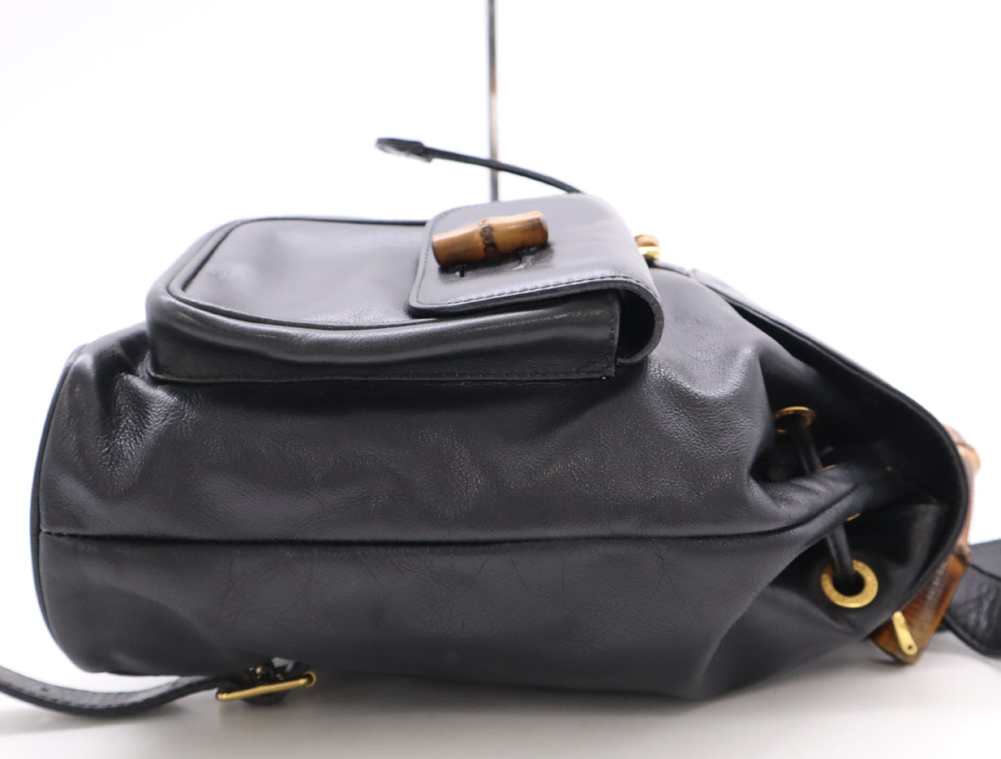 GUCCI 003.58.0016 Leather Bamboo Backpack Black Backpack