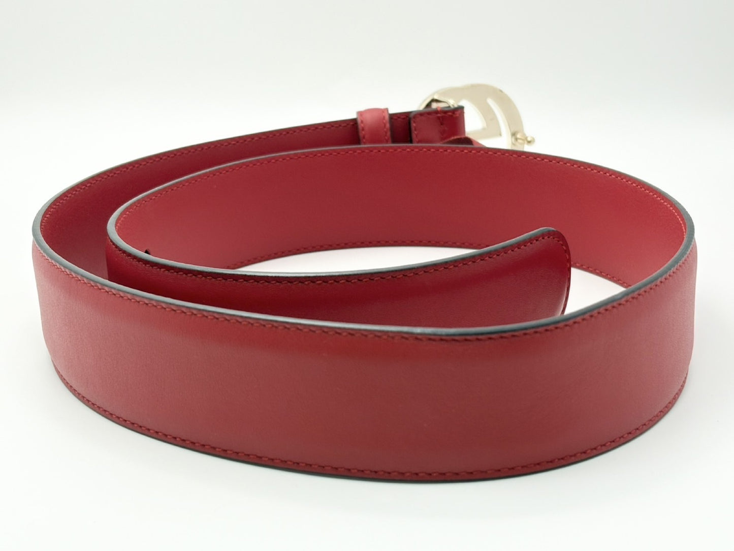 GUCCI 525040 Interlocking G Leather Belt 80/32 Leather Red Belt