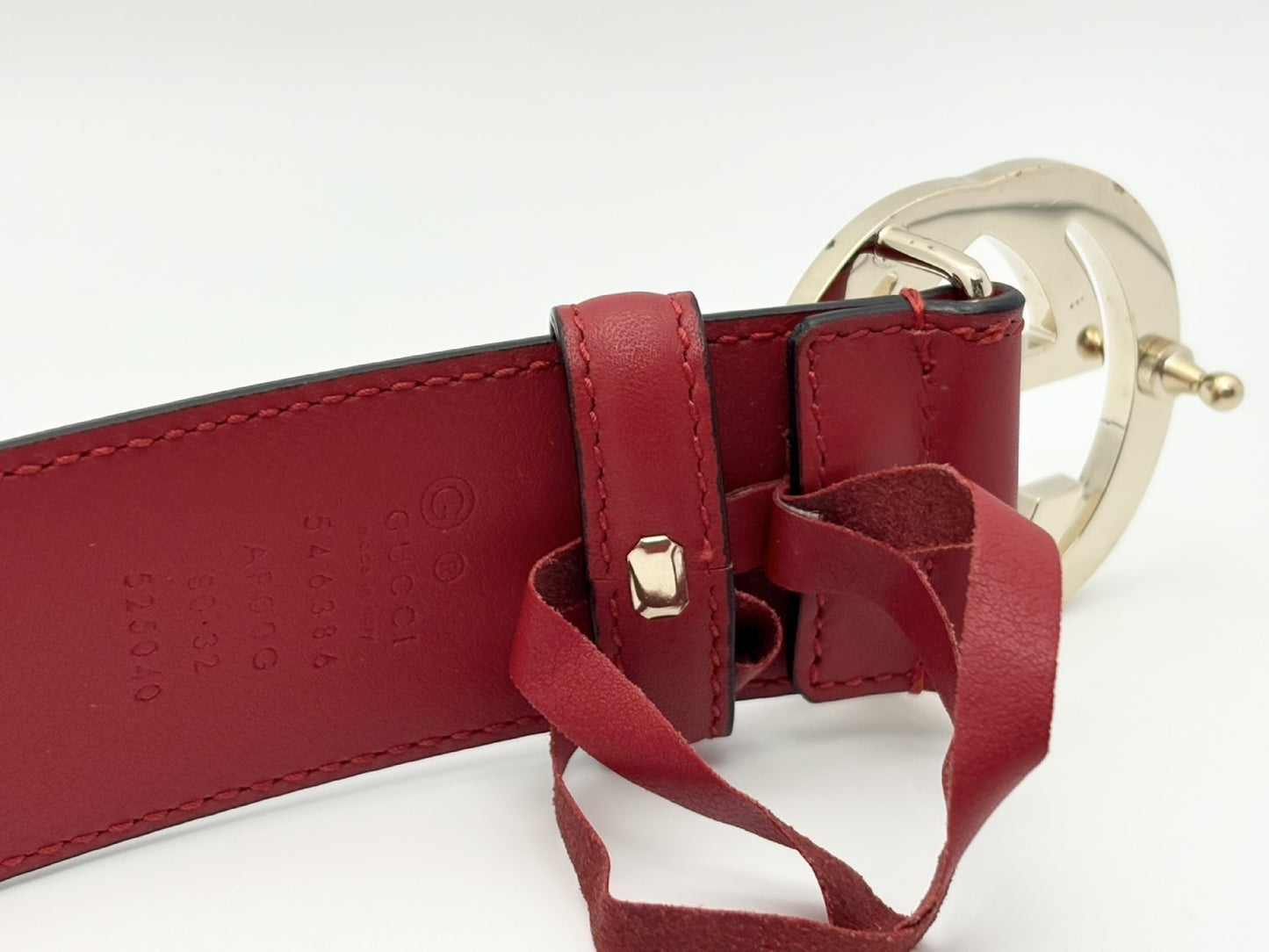 GUCCI 525040 Interlocking G Leather Belt 80/32 Leather Red Belt