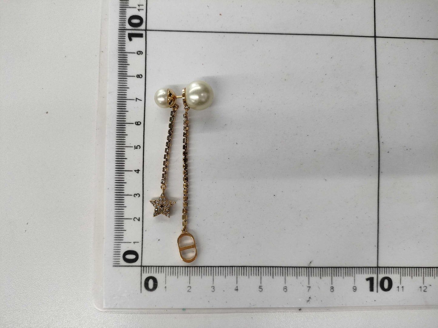 Dior CD logo gold pearl rhinestone earrings
