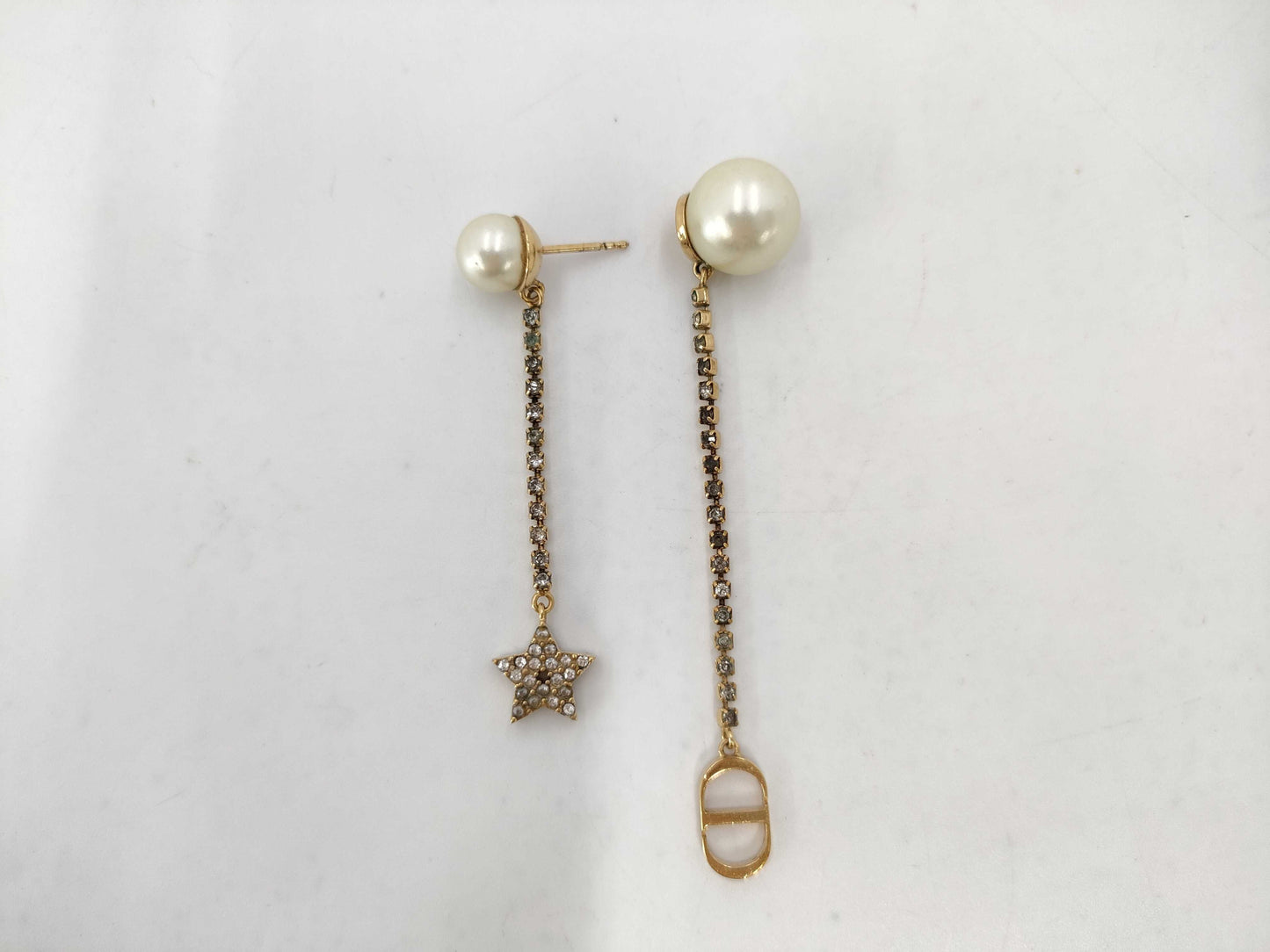 Dior CD logo gold pearl rhinestone earrings
