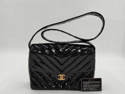 CHANEL Patent Black Shoulder Bag