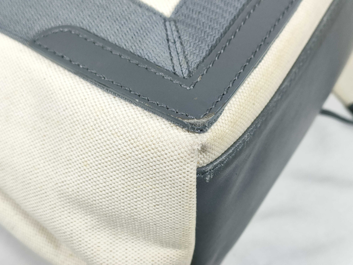 BALENCIAGA Navy Cabas Canvas and Leather Tote Bag, Black and White, 339936, Handbag