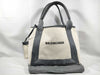 BALENCIAGA Navy Cabas Canvas and Leather Tote Bag, Black and White, 339936, Handbag