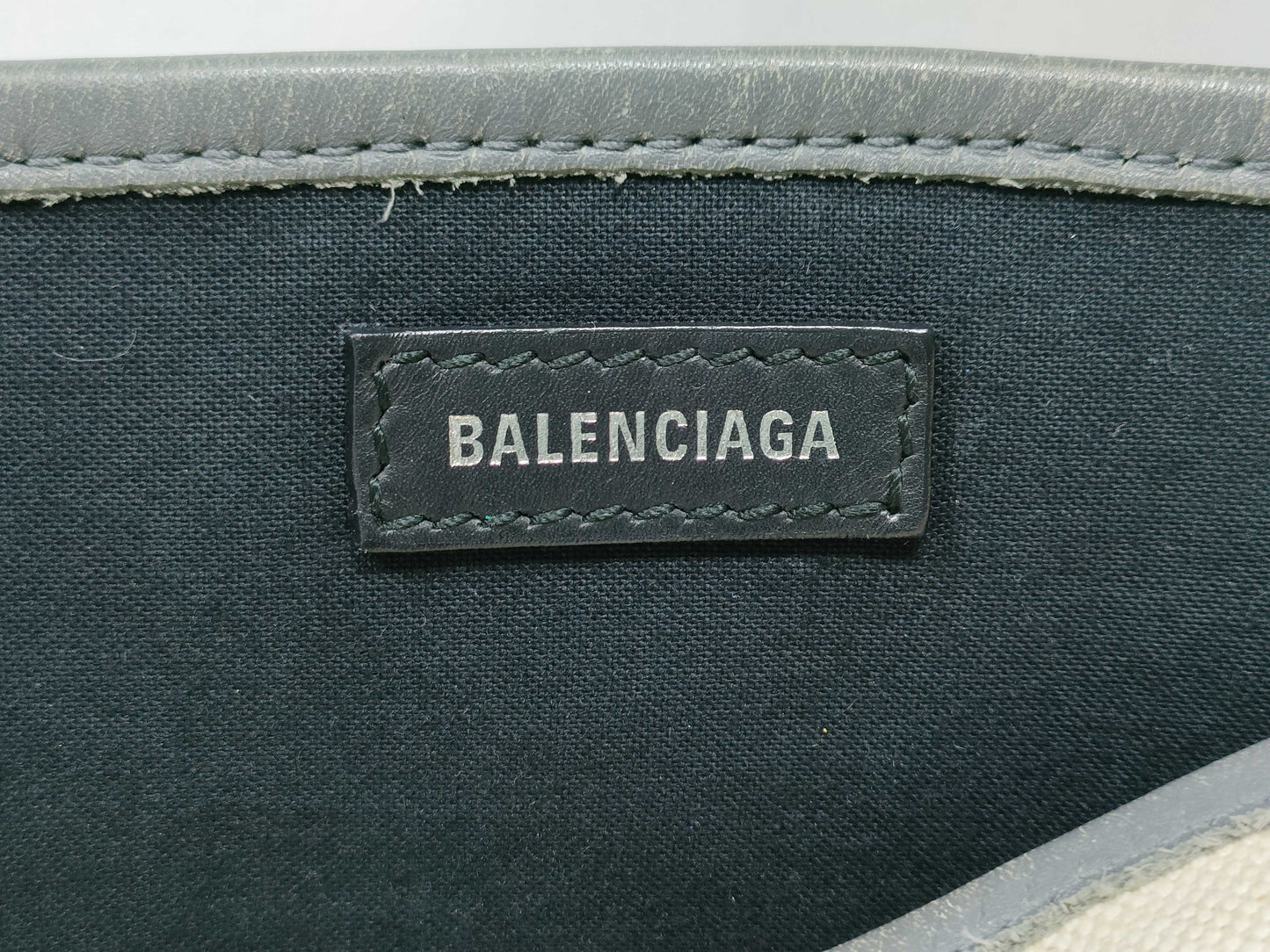 BALENCIAGA Navy Cabas Canvas and Leather Tote Bag, Black and White, 339936, Handbag