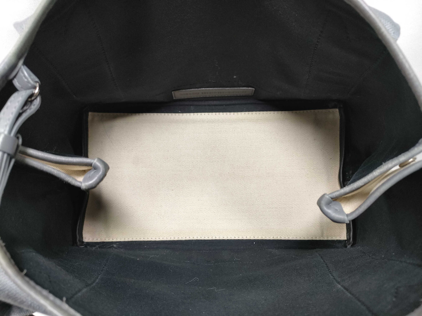 BALENCIAGA Navy Cabas Canvas and Leather Tote Bag, Black and White, 339936, Handbag