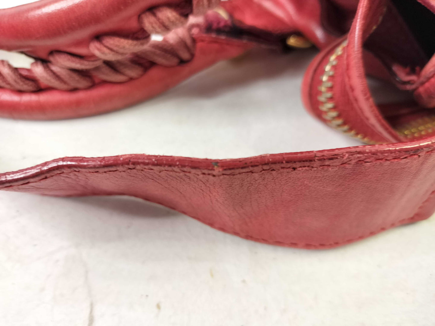 BALENCIAGA The Giant City Leather 2-Way Handbag, Red, 173084, Frayed.