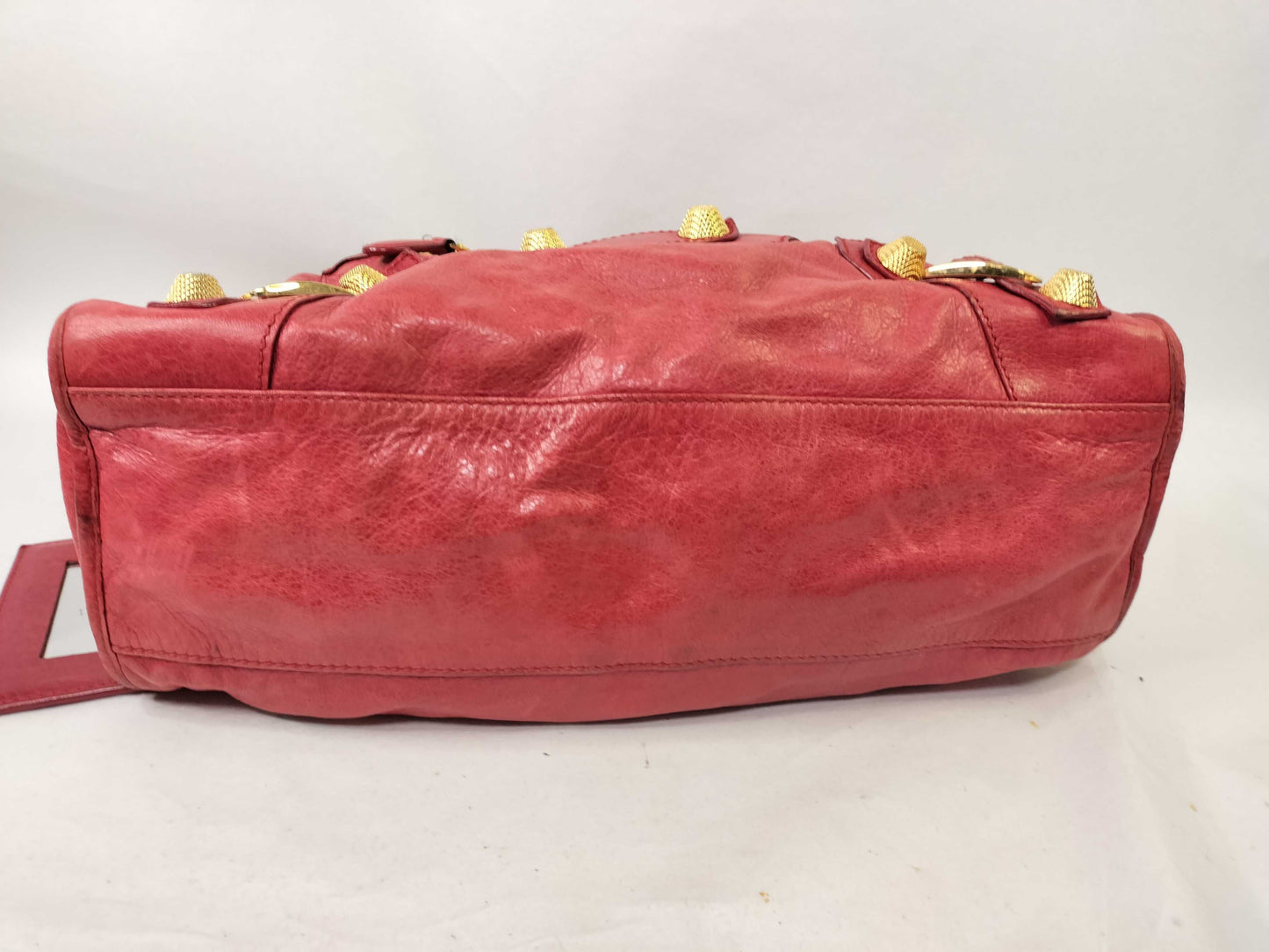 BALENCIAGA The Giant City Leather 2-Way Handbag, Red, 173084, Frayed.