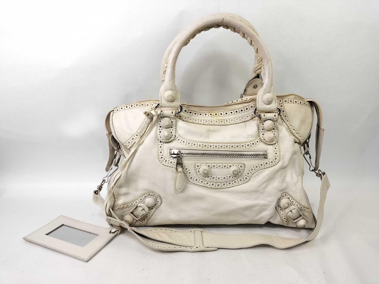BALENCIAGA The Giant City Leather 2-Way Bag 258044 with Strap, Stained Handbag