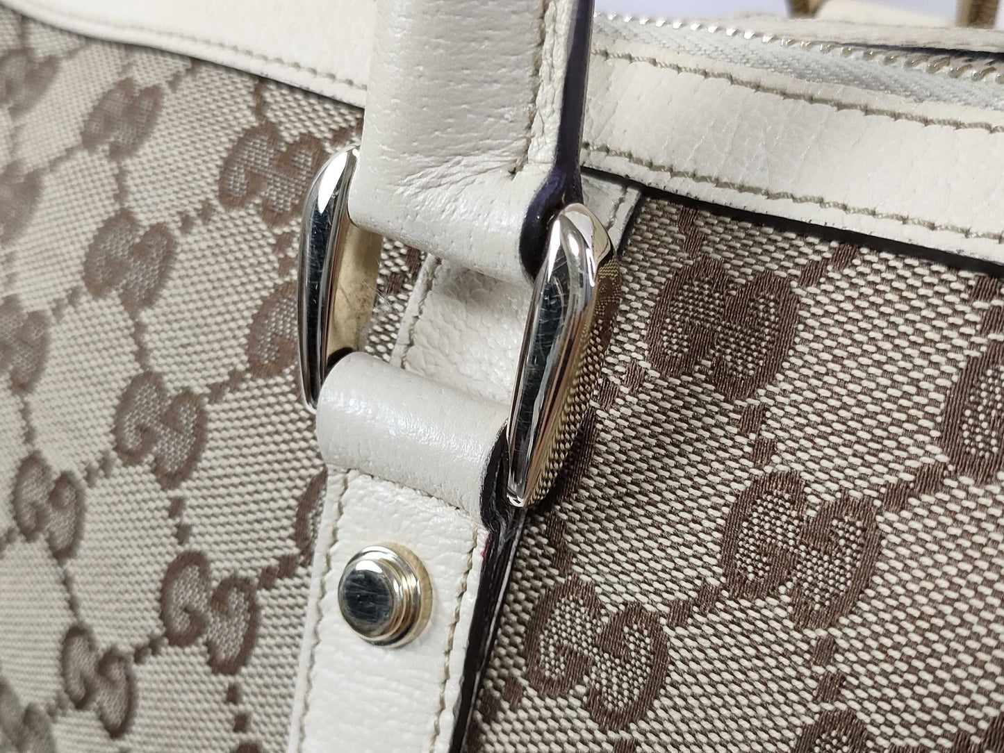 GUCCI GG Canvas Canvas and Leather Shoulder Bag Brown and Beige 130942 Handbag