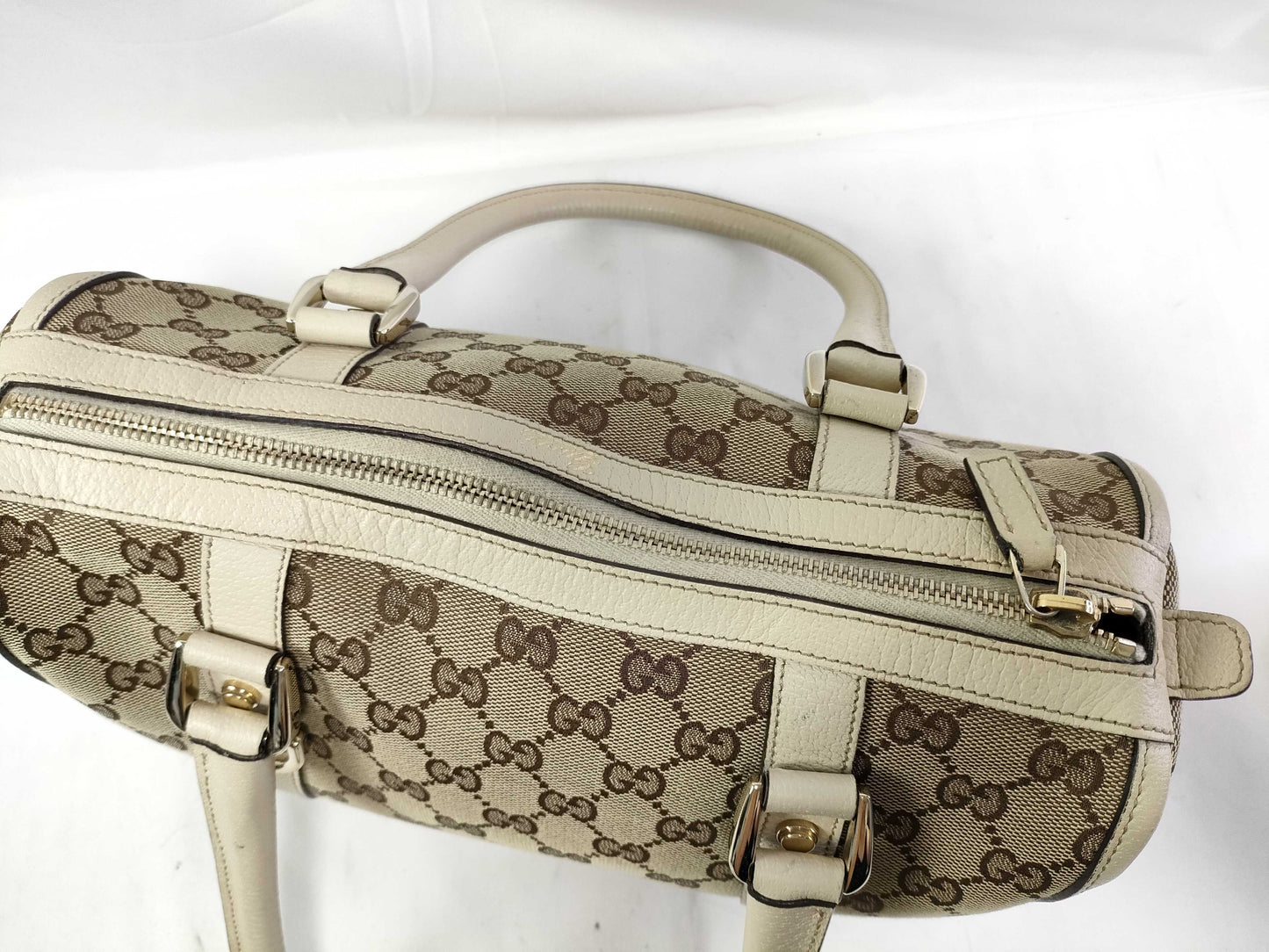 GUCCI GG Canvas Canvas and Leather Shoulder Bag Brown and Beige 130942 Handbag