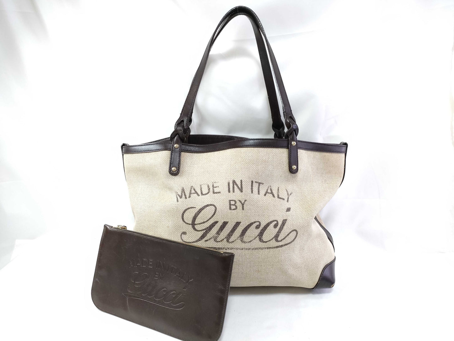 GUCCI Craft Canvas and Leather Tote Bag, Beige and Brown, 247209
