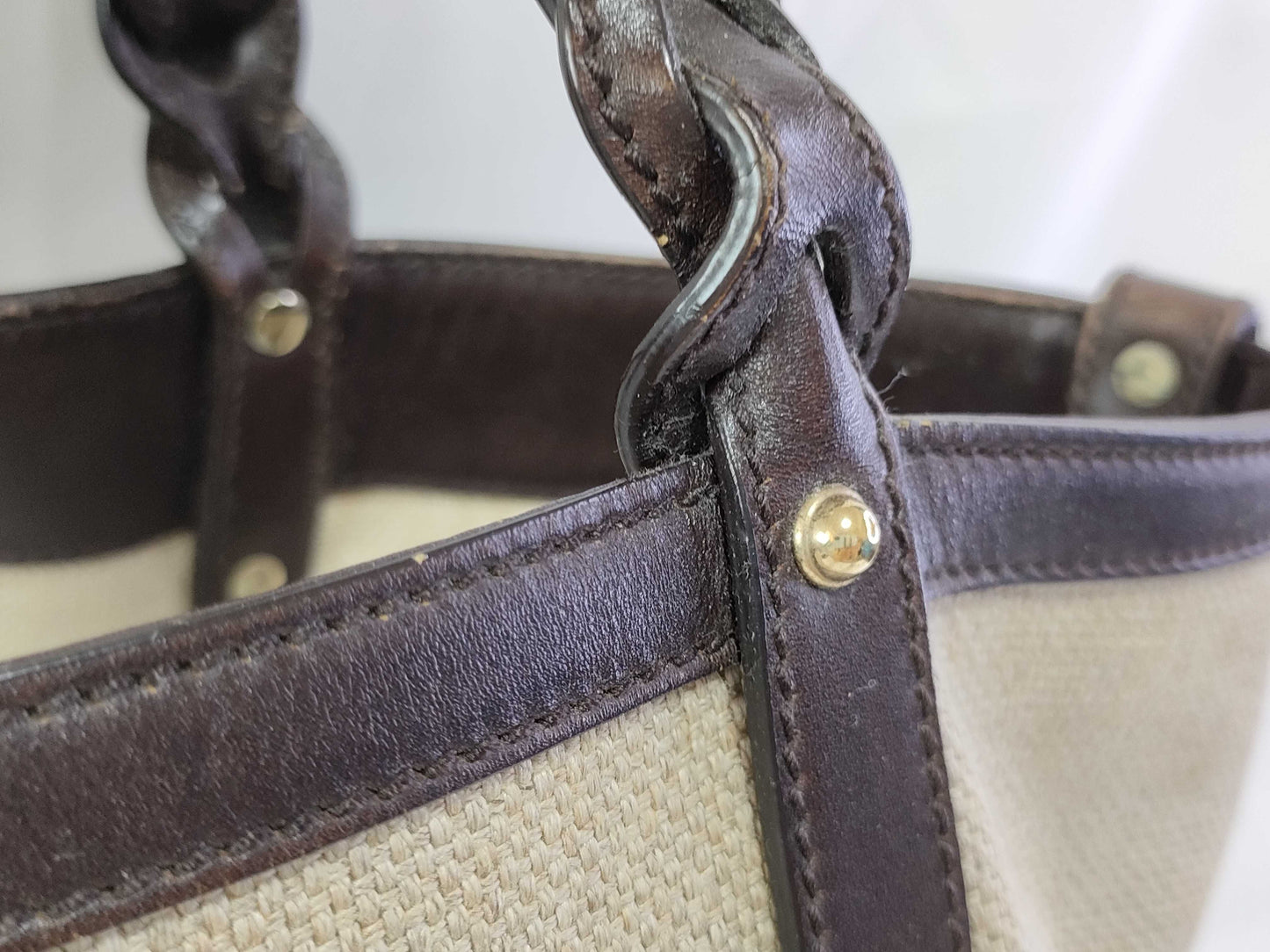 GUCCI Craft Canvas and Leather Tote Bag, Beige and Brown, 247209