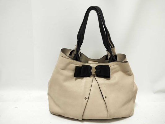 Salvatore Ferragamo Vara Ribbon Leather Handbag Beige Tote Bag