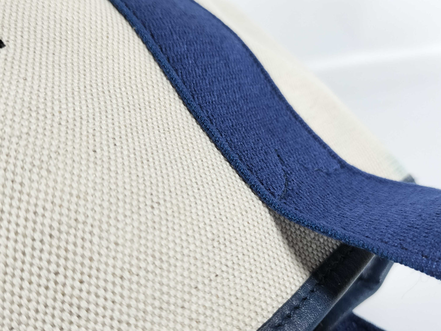 BALENCIAGA Navy Cabas Canvas and Leather Handbag, Beige and Navy, 339933 Tote Bag