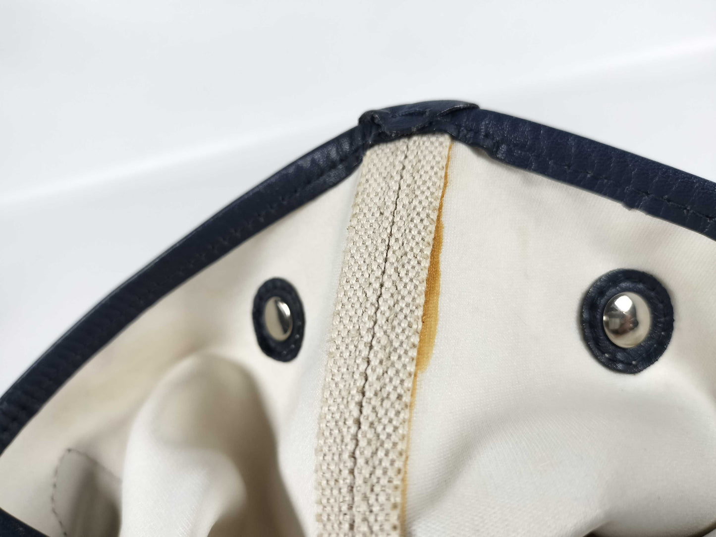 BALENCIAGA Navy Cabas Canvas and Leather Handbag, Beige and Navy, 339933 Tote Bag