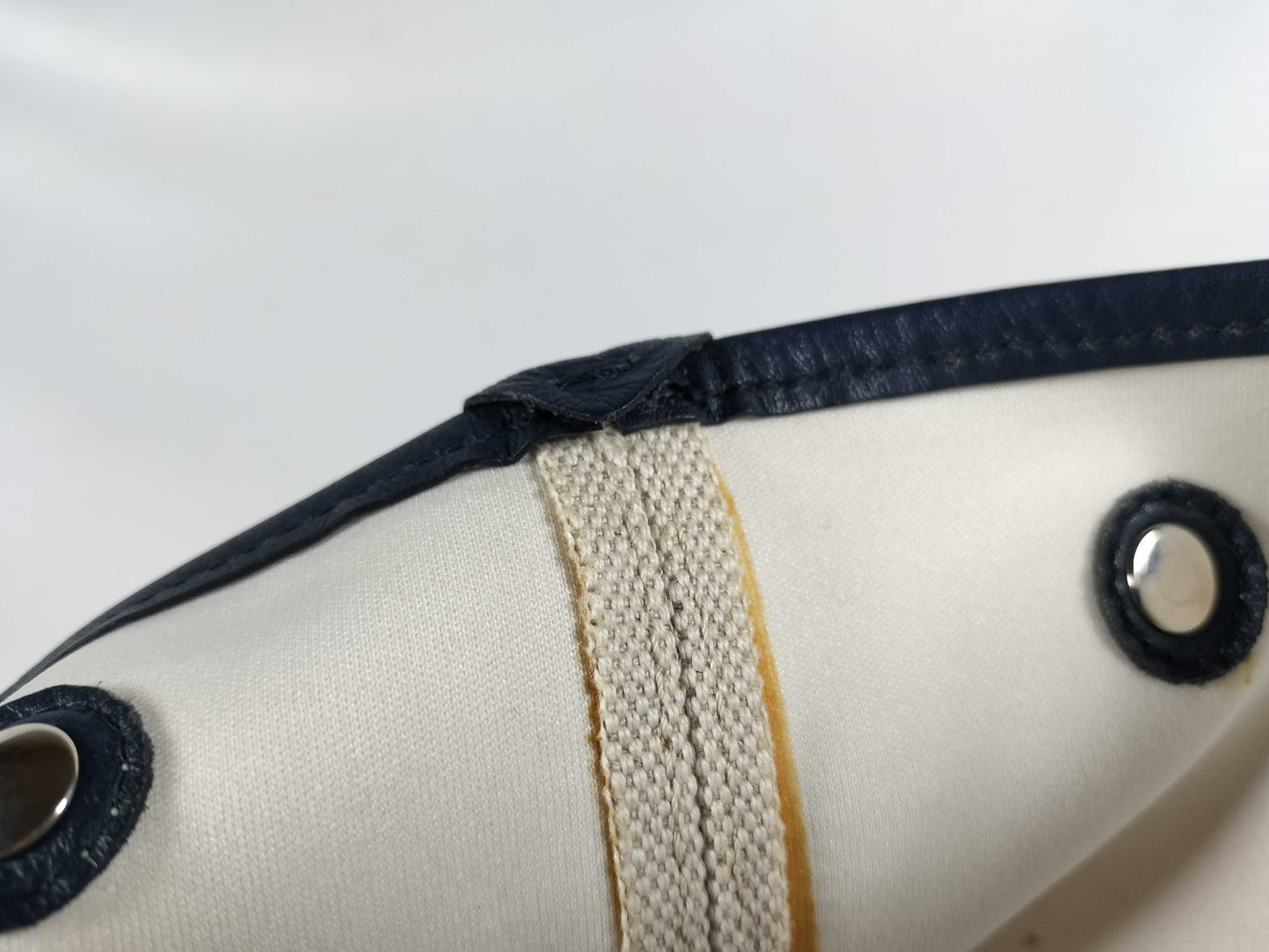 BALENCIAGA Navy Cabas Canvas and Leather Handbag, Beige and Navy, 339933 Tote Bag