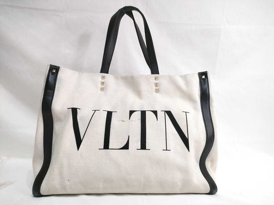 VALENTINO Valentino Garavani VLTN Canvas and Leather Tote Bag Handbag