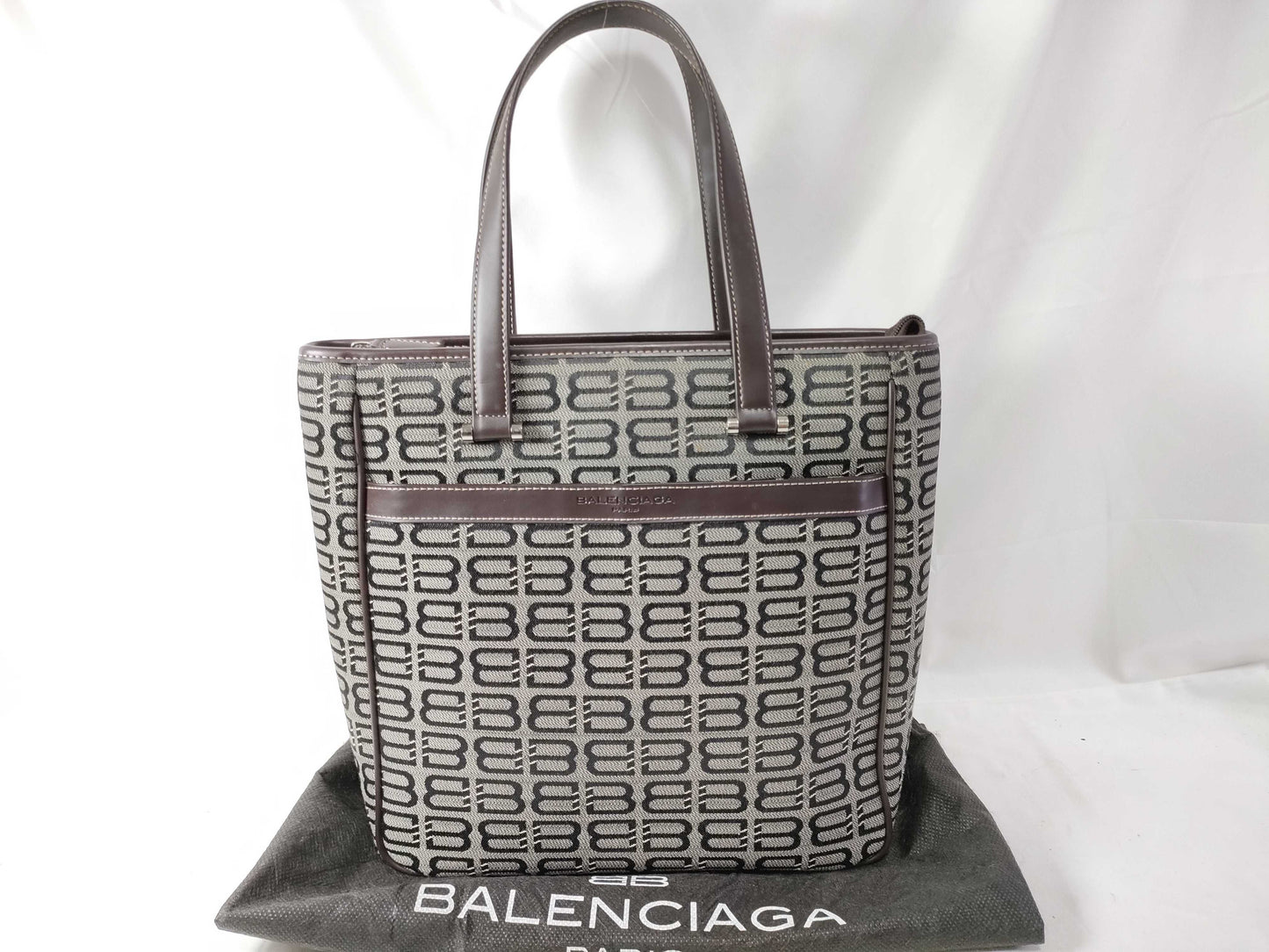 BALENCIAGA Canvas and Leather Handbag Brown and Black Tote Bag