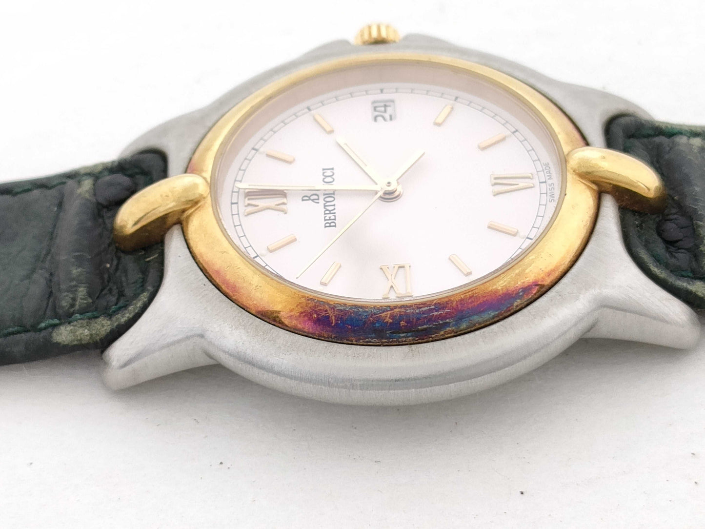 Bertolucci Model Number 113.8050.49 Serial Number 51513 GP/SS/Leather/QZ White Dial Non-Working/No Operational Guarantee Men's Watch