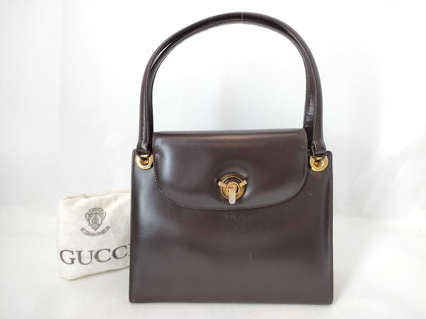 GUCCI Old Gucci Leather Handbag Brown