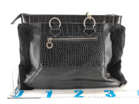 VERSACE Fur and Leather Shoulder Bag, Black