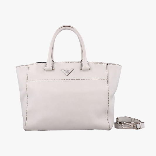 PRADA City Twin Pocket Satchel White Leather BN2857208 31/Z Handbag