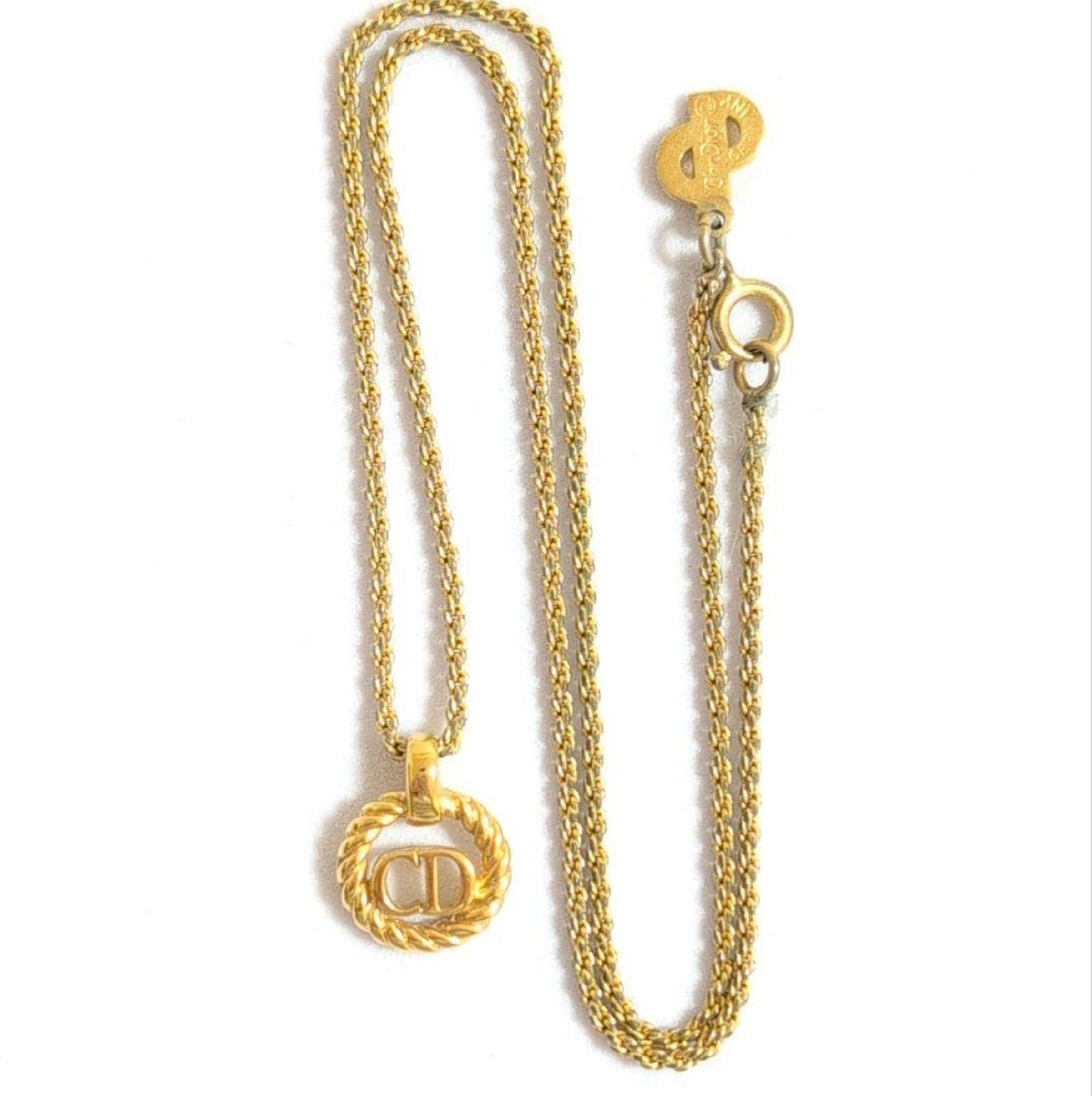 Dior CD Logo Circle Gold Vintage Necklace